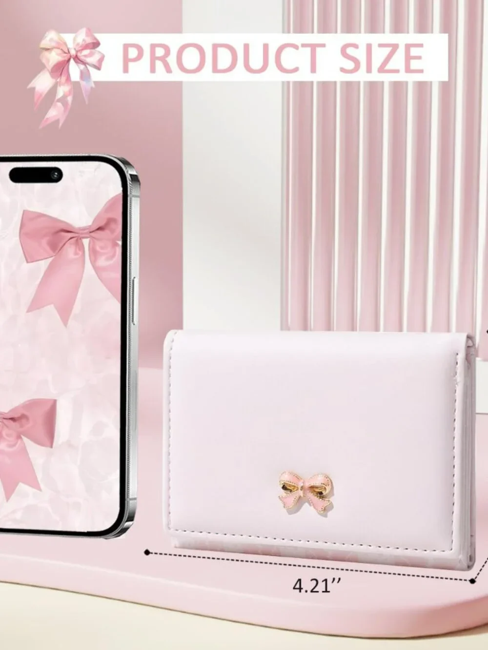 New‎ Bow Small Wallet Pink Aesthetic w Card Slots ID Window Cute Fashion Classy